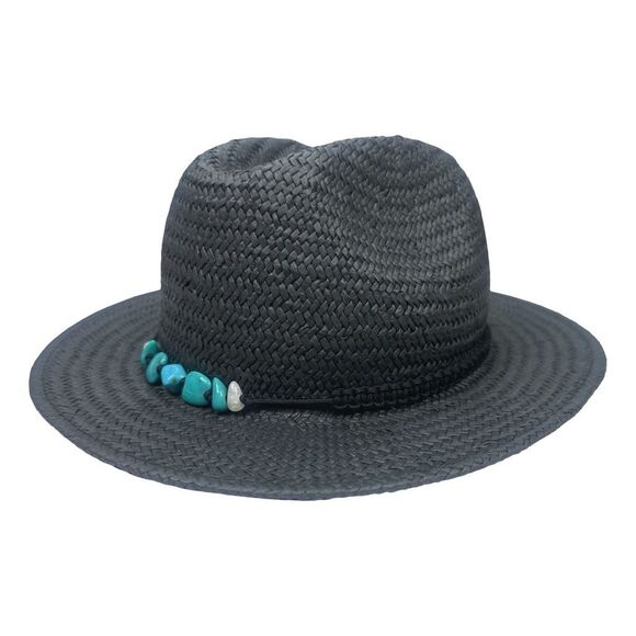 Kendra Scott Lincoln Cattleman Straw Stone Hat - Black / Turquoise - Picture 2 of 7